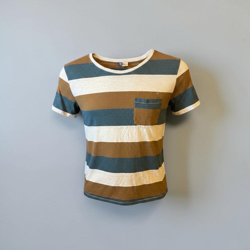 DIVIDED by H&M Men's Large Striped Short Sleeve Pocket T-Shirt Brown Teal L